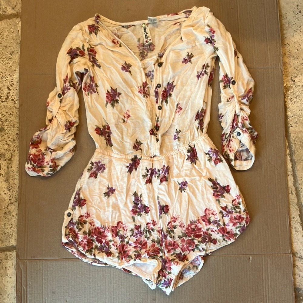 Floral Cream Button Romper